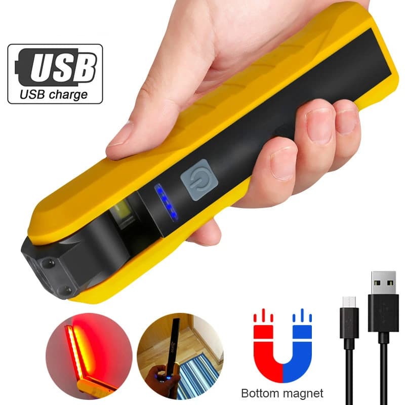 Lampe de travail LED COB portable, lampe de poche aste de type C, lampe à main d'inspection magnétique, lampe de travail extérieure avec crochet