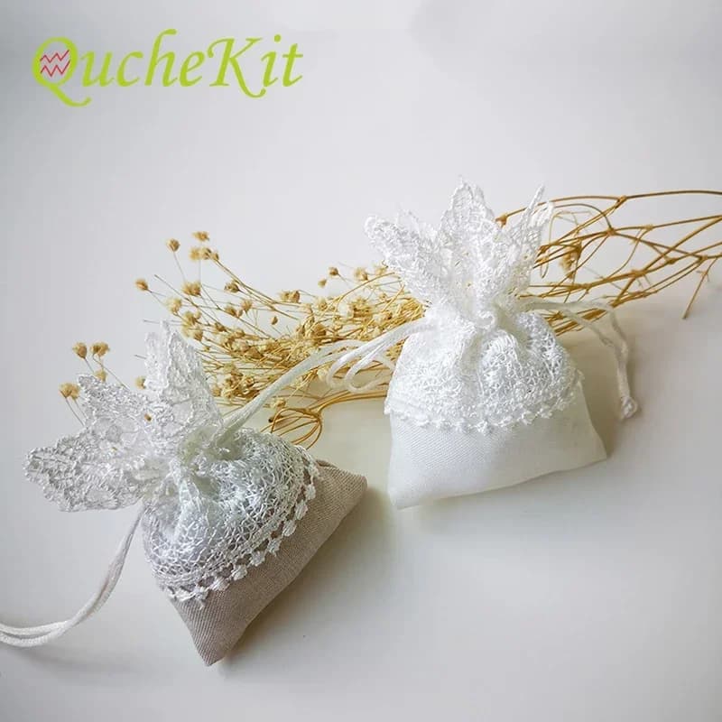 Sacs cadeaux en dentelle pour bijoux, 1/3/6 pièces, pochette d'emballage en toile de jute avec cordon de serrage, sac en Organza pour cadeau de mariage, décoration de fête, cadeaux 10.5x8CM