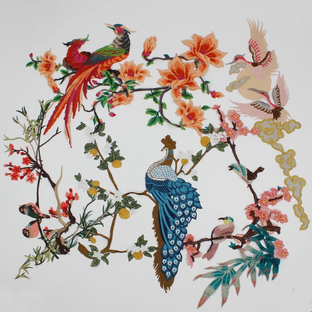 Patchs brodés d'oiseaux de fleurs de prunier, appliques de vêtements, tissu à coudre, accessoires de réparation, P2057