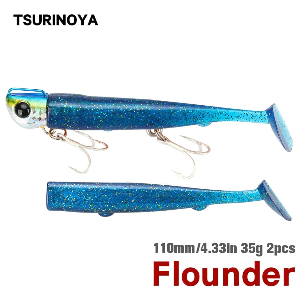 TSURINOYA tête de gabarit longue coulée T queue ensemble de leurre souple 110mm 35g 2 pièces leurre corps bar flet eau salée coulant leurre de pêche