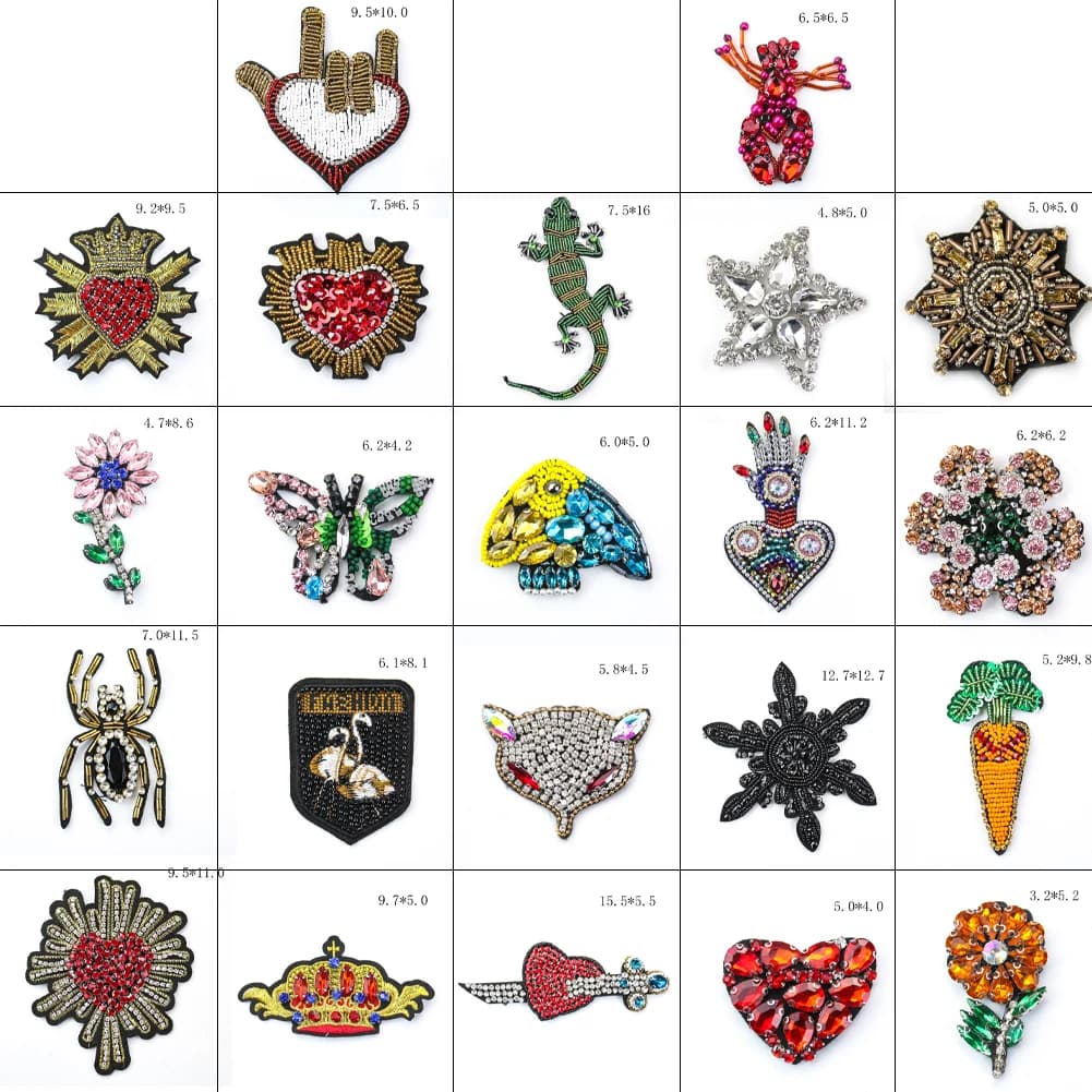 Patch perlé en biscuits à coudre sur applique, insigne à paillettes bricolage, artisanat 3D, tissu en cristal de verre, papillon, arc-en-ciel, fleur, animal