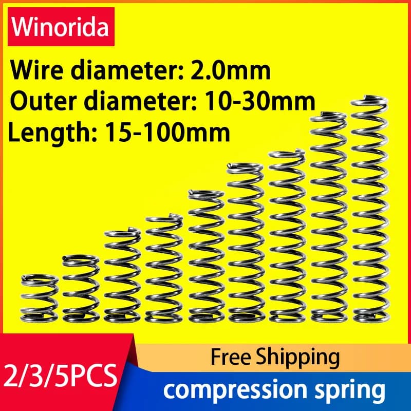 Fil à ressort comprimé 65Mn, diamètre 2.0mm, diamètre extérieur 10-30mm, ressort de rappel, ressort de dégagement, ressort de plaque de pression