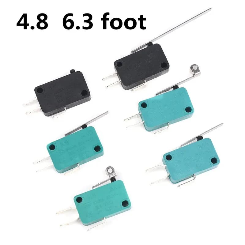 Micro-interrupteur de fin de course 5 pièces 5A 250V 125V NO + NC + COM 6.3mm 3 broches SPDT Micro-interrupteur 28mm 52mm levier à rouleau d'arc interrupteur tactile
