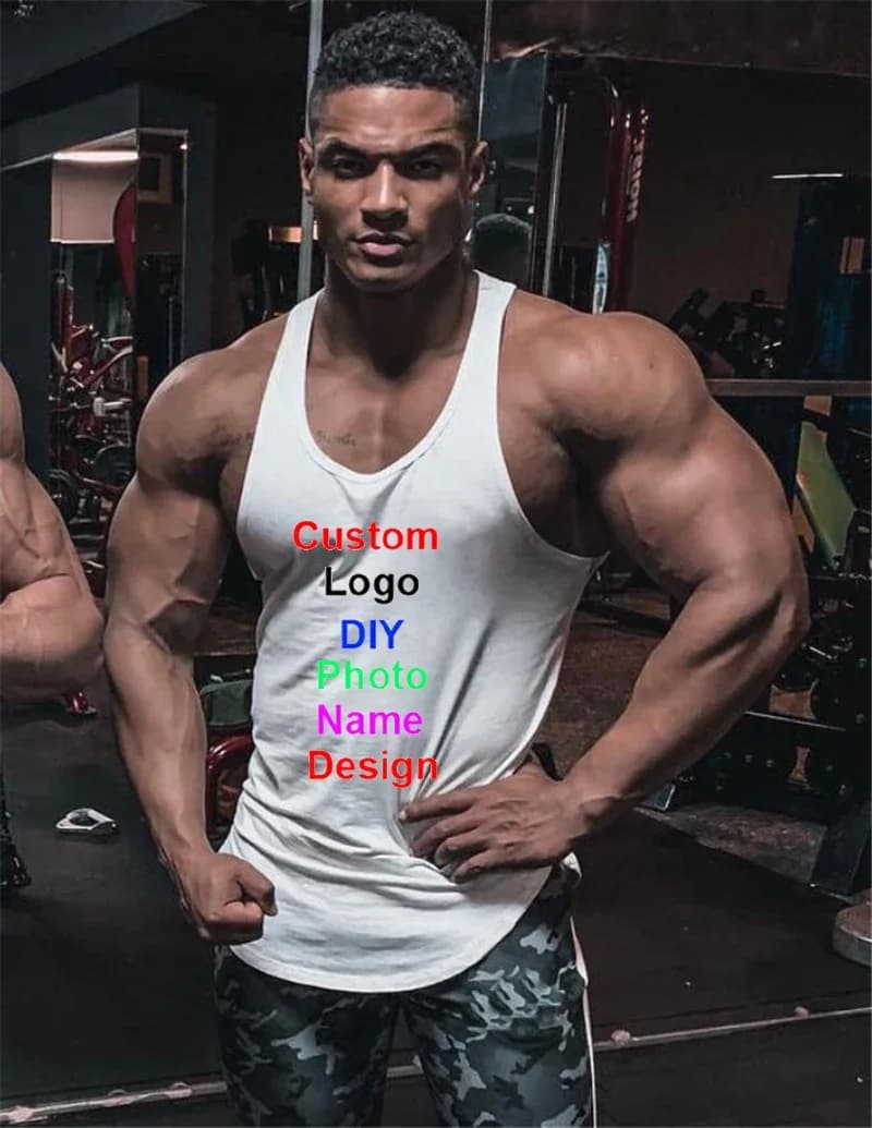 Your OWN Design-Logo de marque personnalisé pour hommes, photo, lettres, bricolage, haut en coton précieux, gymnase, musculation, chemise en fibre, vêtements de fitness