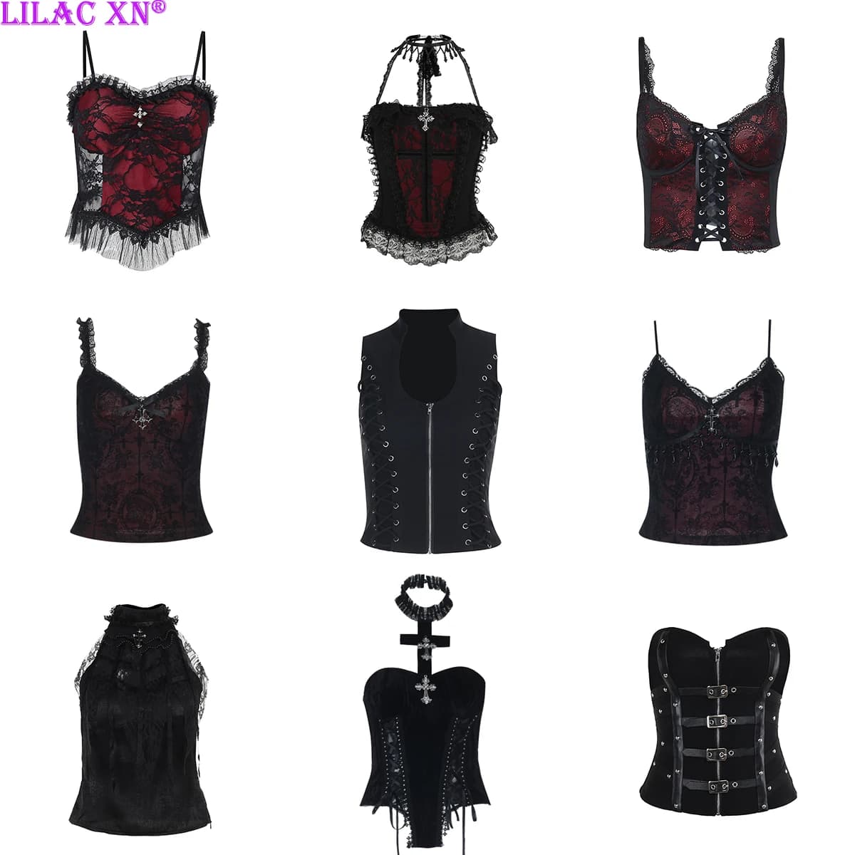 Goth Sexy dentelle Corset culture hauts Camis Y2K Harajuku esthétique noir rouge croix basique débardeur été femmes Grunge Emo Streetwear