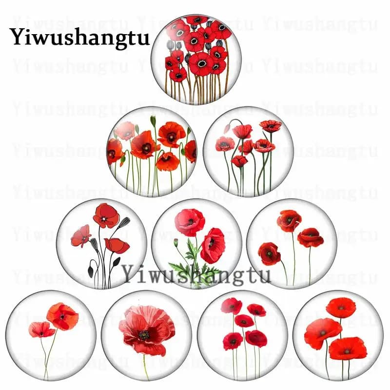 Fleurs rouges belle peinture rose coquelicot 12mm/20mm/25mm/30mm photo ronde cabochon en verre démo dos plat résultats de fabrication