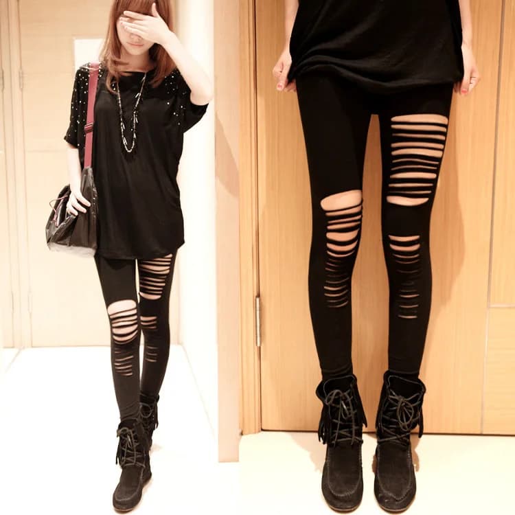 Leggings Sexy déchirés pour femmes, pantalon taille basse, ajouré, extensible, pantalon de rue pour Club de danse