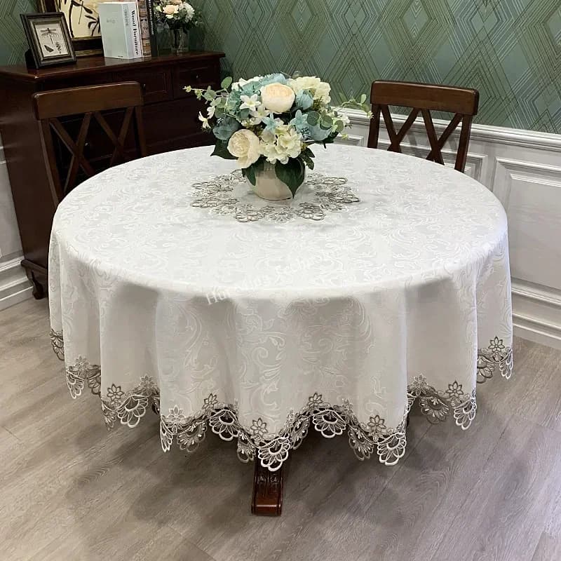 Nappe ronde en dentelle pour la maison, couverture de Table à manger européenne, tapis de Table brodé, anti-poussière, décoration de la maison