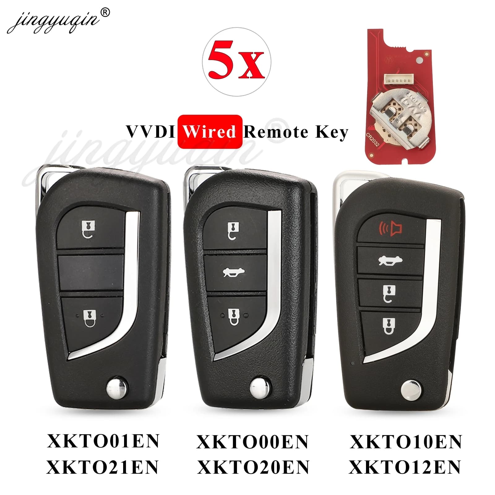 Jingyuqin – clé télécommande universelle filaire Xhorse XKTO00EN XKTO01EN XKTO10EN, 2/3/4 BTN pour outil de clé VVDI/VVDI2, Version anglaise, 5 pièces