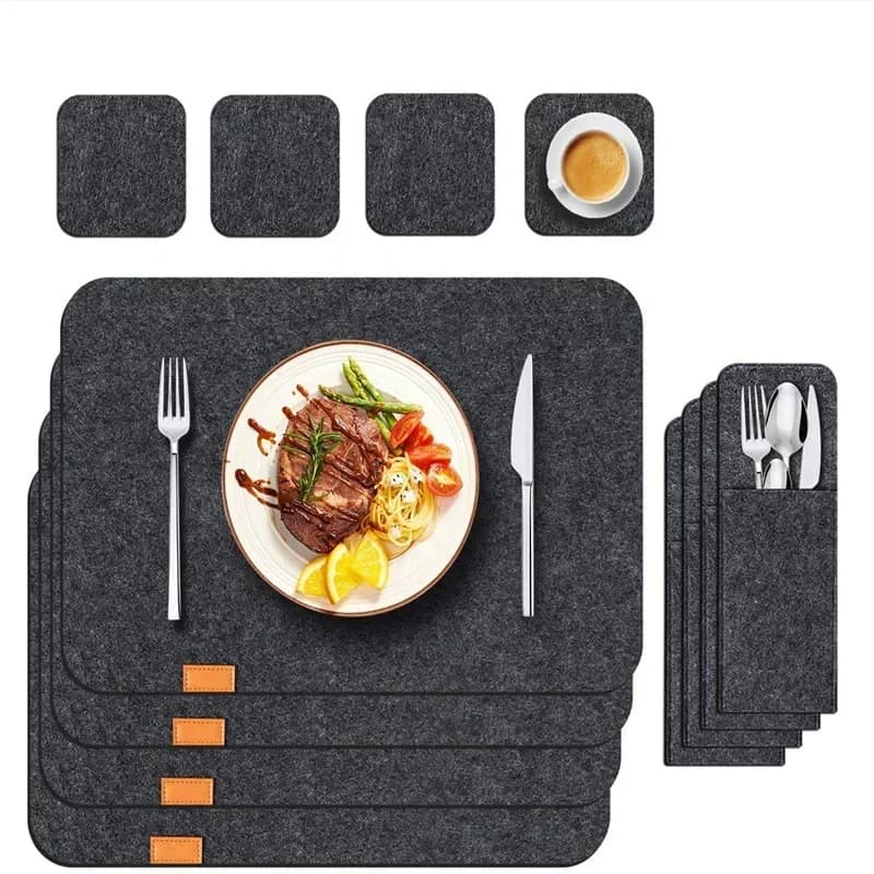 Napperons de cuisine en feutre lavable, 3/12/18 pièces, pour tapis de Table, sous-verres en verre isolés thermiquement, sacs de rangement de couverts, décoration de maison