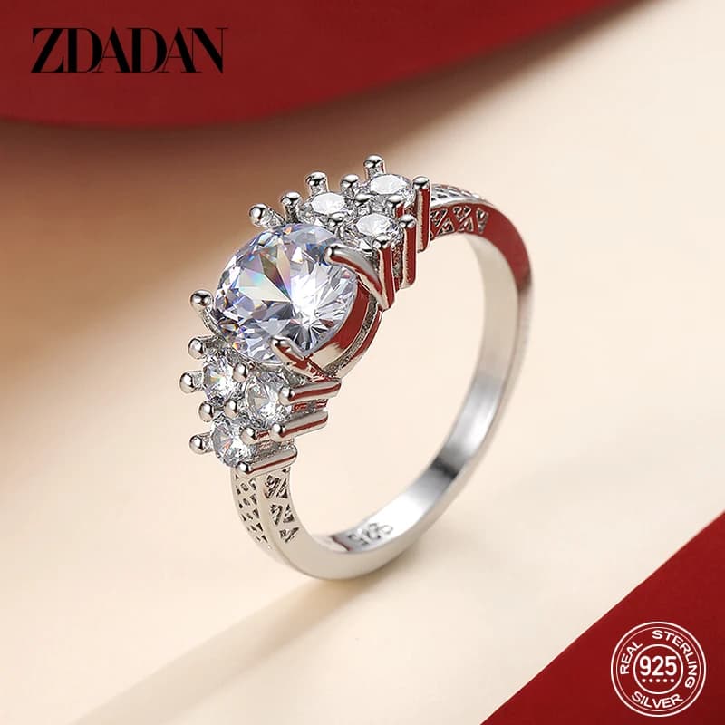 ZDADAN – bague en argent Sterling 925 avec Zircon de 8MM pour femmes, accessoires de bijoux de mariage à la mode, vente en gros