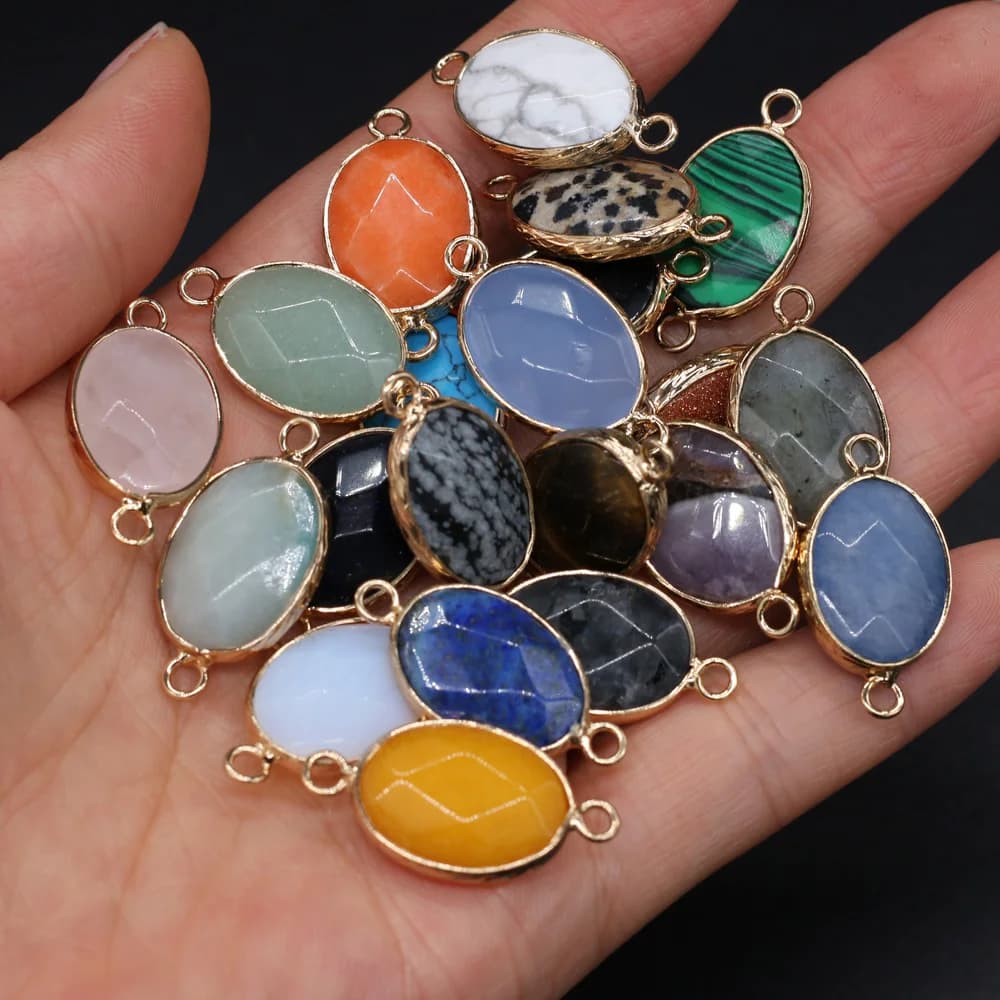 Pierre Naturelle Agates Clip Lapis Lazuli Connecteurs Œil de Tigre, Double Trou pour Bijoux Collier de Direction 14x27mm, 2 Pièces