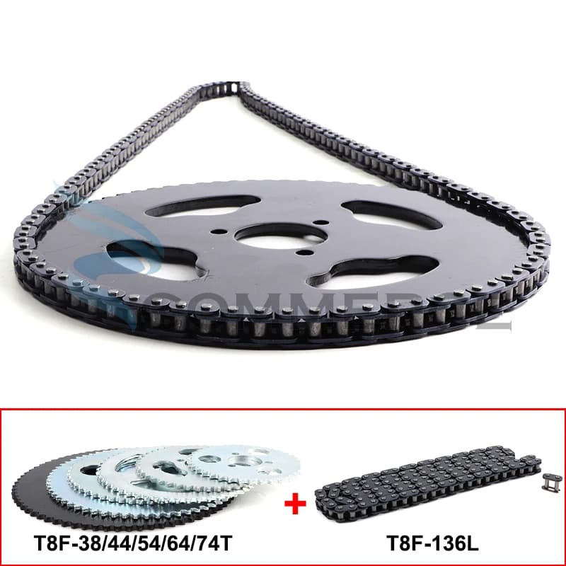 Chaîne T8F 47cc 49cc, 136 maillons et pignon 38 44 54 64 74 dents adapté pour Mini Moto Dirt Pit Bike ATV Quad, pièces de moteur 2 temps