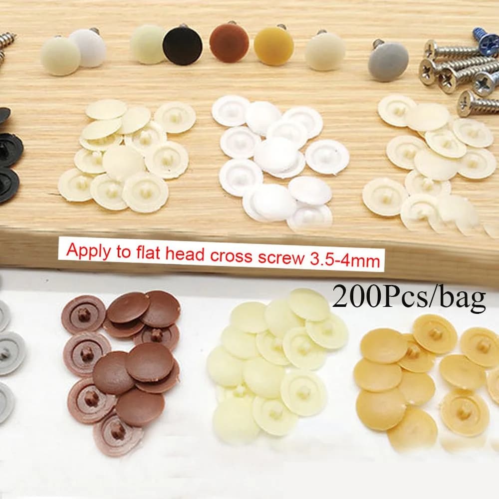 Couvercles de boulons d'écrous en plastique, capuchons de protection extérieurs, vis autotaraudeuses pratiques, couverture de décoration, quincaillerie de meubles, 200 pièces/sac