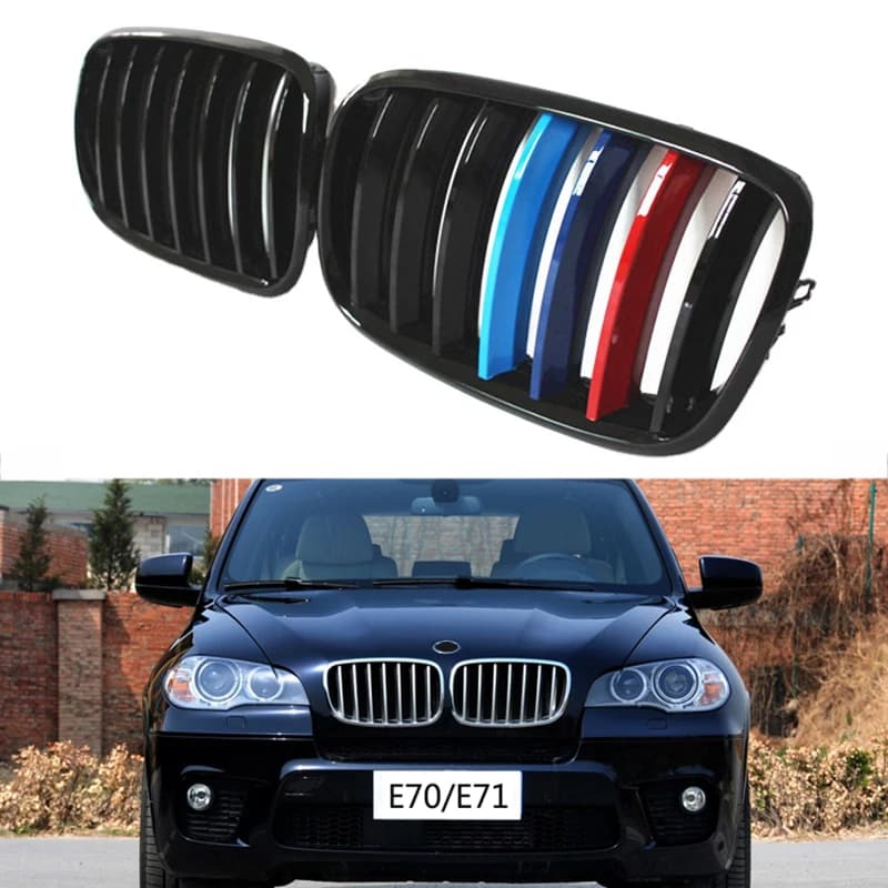Grille de rein à lamelle unique pour BMW, grille de pare-chocs avant, grille de course, noir brillant, document M, E70, E71, E72, X5, X6, 2007-2013, 1 paire