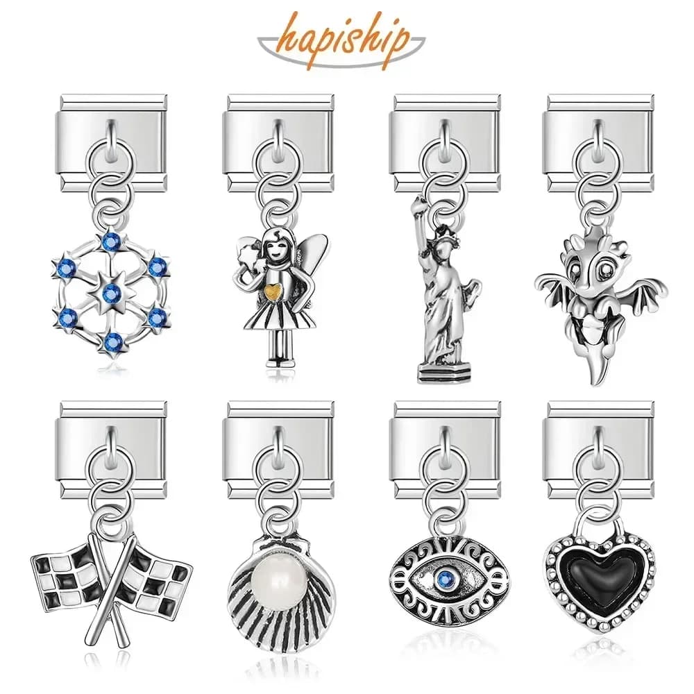 Hapiship populaire Original marguerite coeur oeil coquille dinosaure charme liens ajustement 9mm Bracelet en acier inoxydable fabrication de bijoux DJTop19