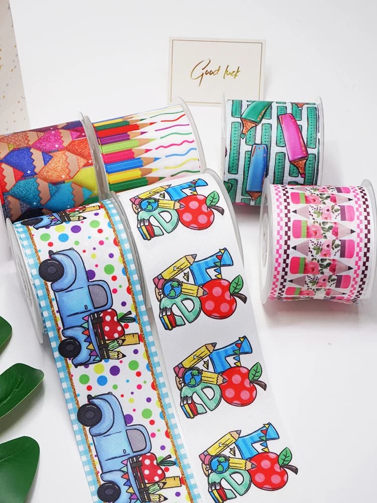 Ruban gros-grain imprimé retour à l'école bricolage, fournitures d'artisanat, accessoires de couture, moule en résine planaire, 5 mètres, 10 pièces 52839