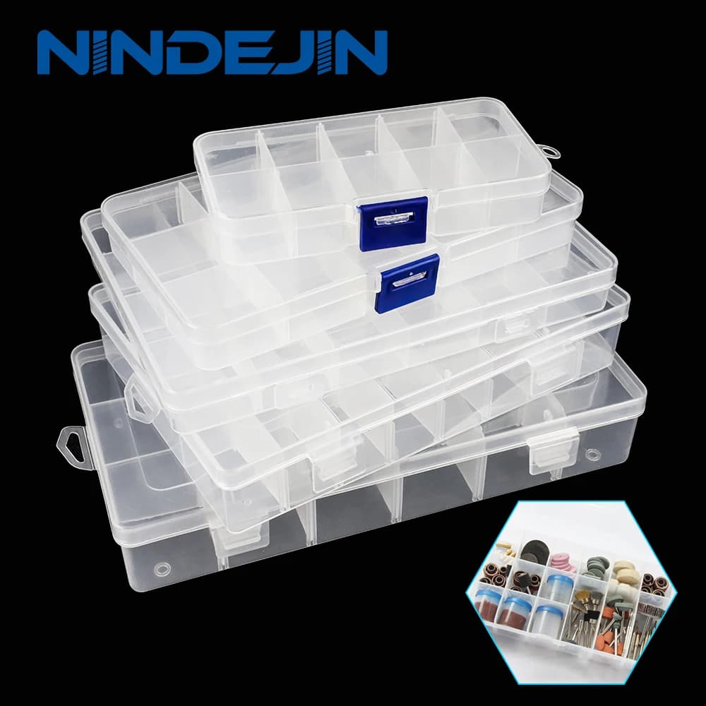 NINDEJIN – boîte en plastique multi-grilles, compartiment réglable, boîte de rangement de bijoux, boîte à vis transparente en PP écologique