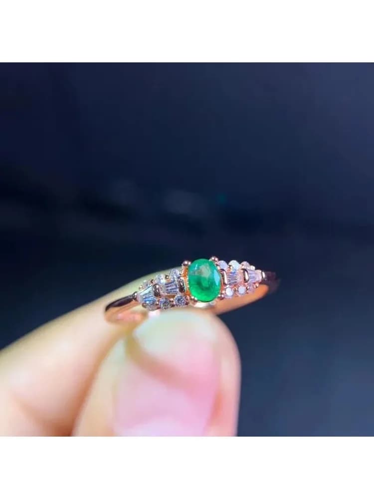 Bague d'Émeraude de Columbia Naturelle pour Femme, Bijoux Fins de ix, en Argent S925, Véritables Pierres Précieuses Vertes