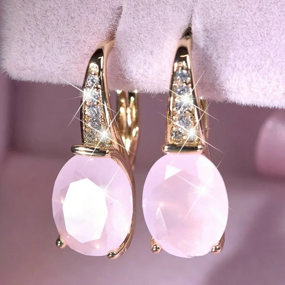Huretailers-Boucles d'Oreilles Pendantes de Luxe en Or Rose pour Femme, Bijoux en Clip CZ de Bonne Qualité, Vente en Gros