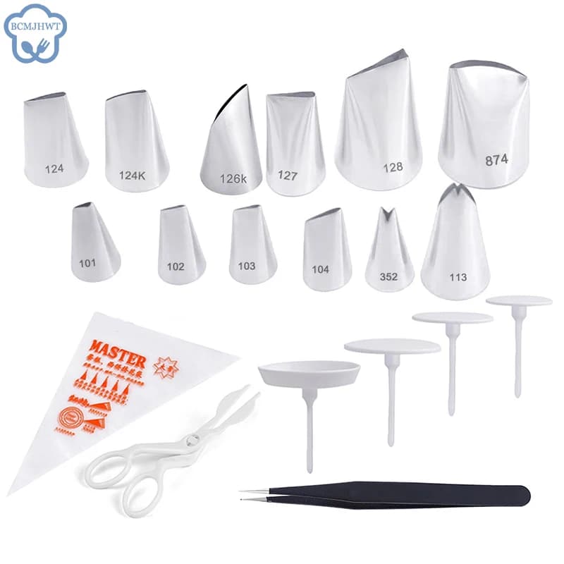Poche à douille professionnelle pour glaçage à la crème, sac à douille, ensemble de buses, gâteau ConfHavre, manches dramatiques, outils de décoration de gâteau, 28 pièces
