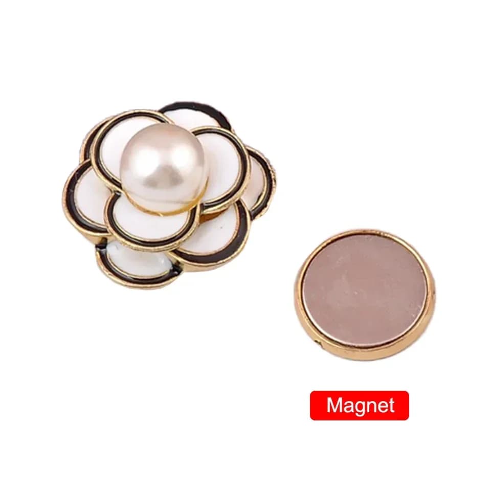 Broche magnétique fleur de camélia pour femme, broche magnétique, perle de bain, placage en métal, sans trou, accessoires vestisens, haute qualité