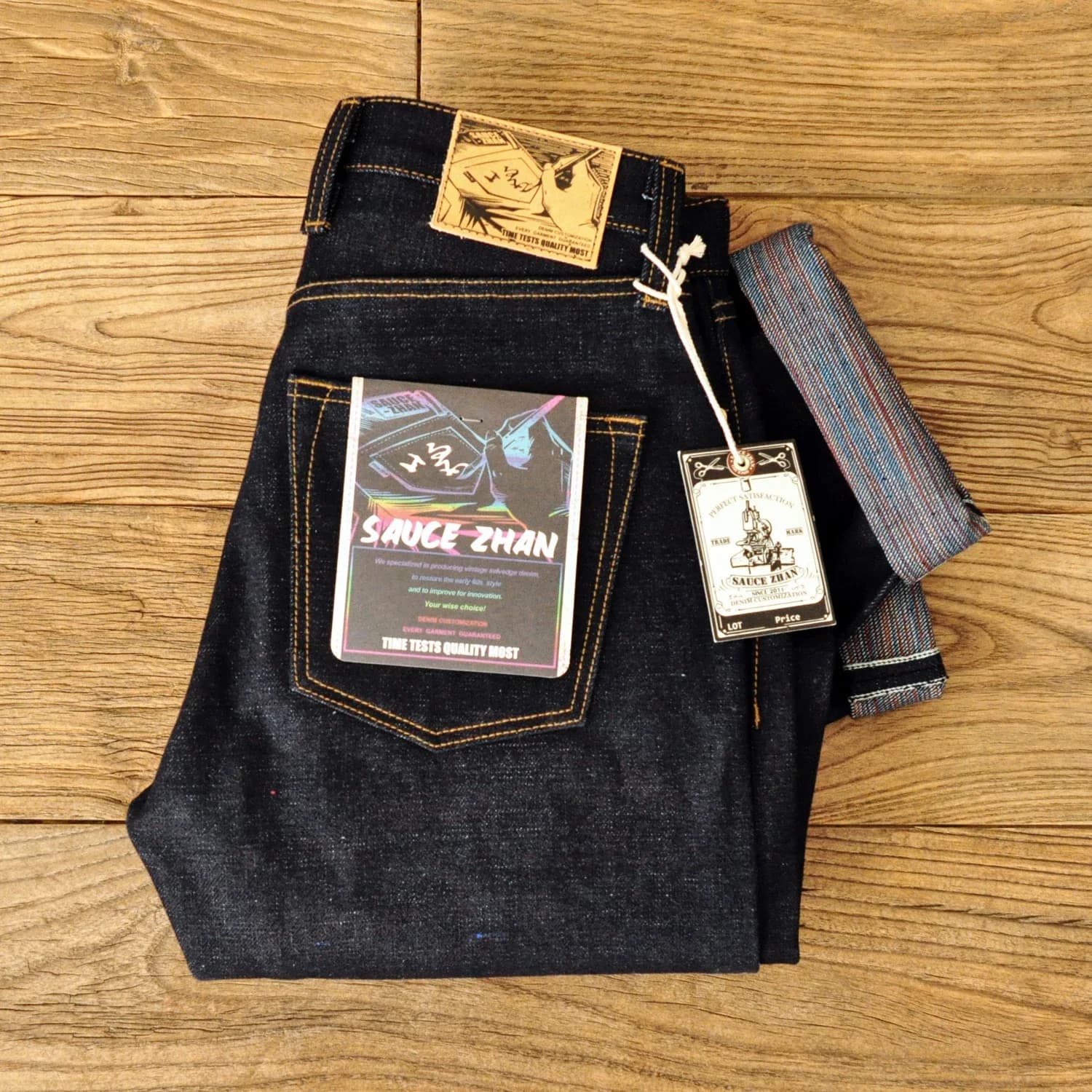 Saucezhan 308XX-z1 Jeans pour hommes 21 Oz en denim selvedge arc-en-ciel, denim brut vintage, sanforisé et non lavé, denim lourd