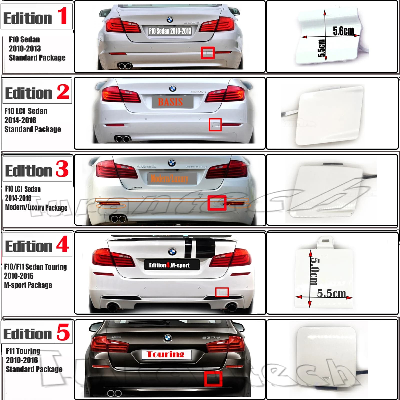 Ajustement 11-16 BMW5 F10/F11/LCI M-SPORT M5 518d 520d 520i 520dX 528iX 535dX cape i cape iX 535i 535iX couvercle de remorquage arrière