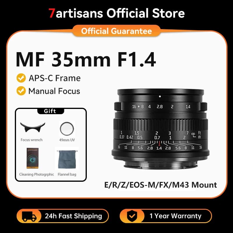 7artisans 35 mm F1.4 Mark II APS-C Objectif manuel à grande ouverture pour Sony E ZVE10 A6000 Fujifilm FX X-T1 X-T4 Olympus/Panasonic Micro 4/3 E-PL1 Lumix G85 Nikon Z50 Z FC Canon RF R3 RP