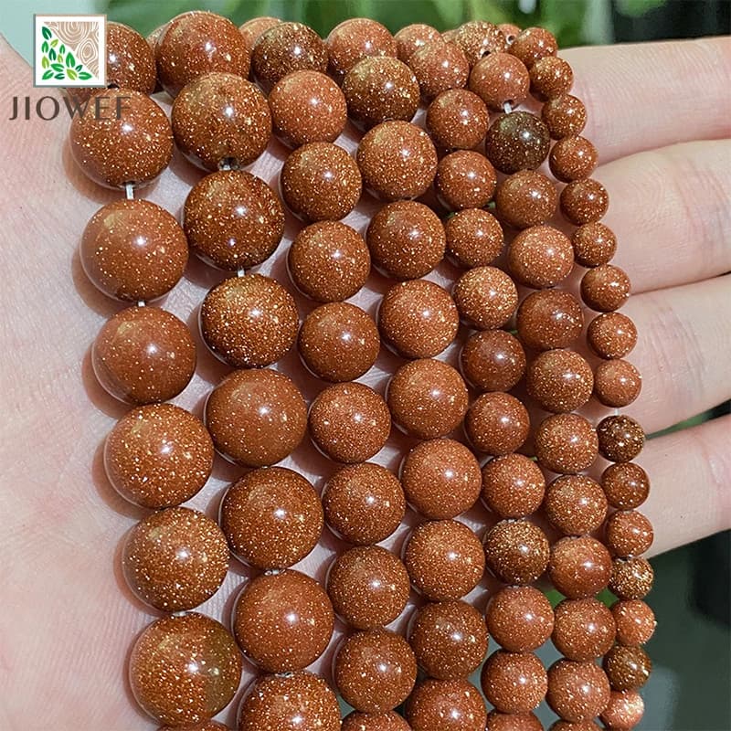 Pierre naturelle or pierre de sable ronde perles d'espacement en vrac pour la fabrication de bijoux accessoires de bracelet à bricoler soi-même 15 "brin 4 6 8 10 12 14MM