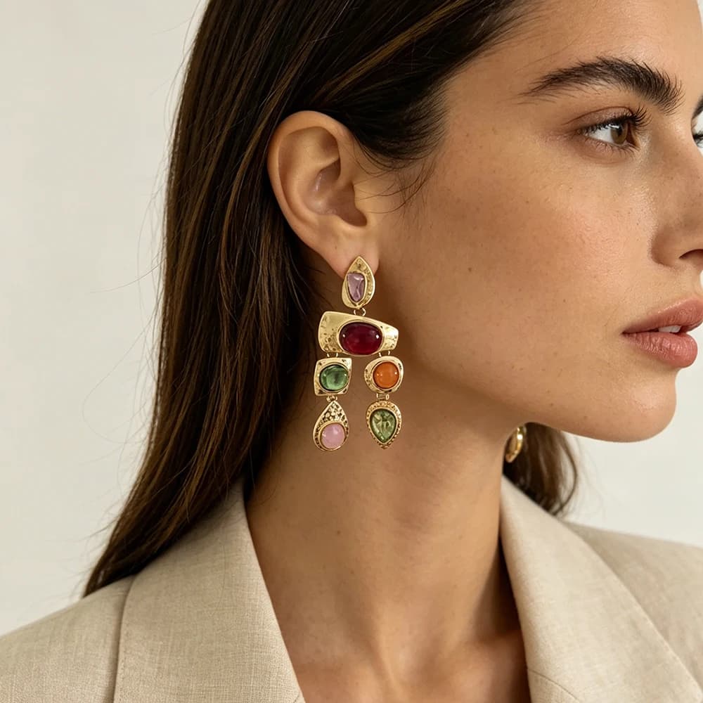 Boucles d'oreilles pendantes en métal biscuits vintage exagérées pour femmes, perles de cristal, bijoux ethniques, géométrie de la mode