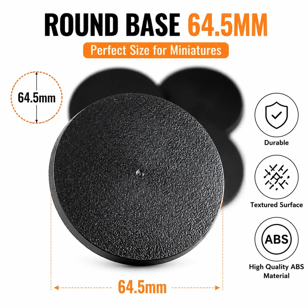 Bases rondes de 64,5 mm pour jeux, bases noires en plastique, kit de figurines en résine