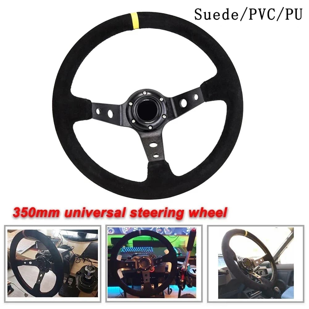 Volant universel en daim 350MM, volant en cuir, type de volant de course à dérive, Style daim/PVC de haute qualité