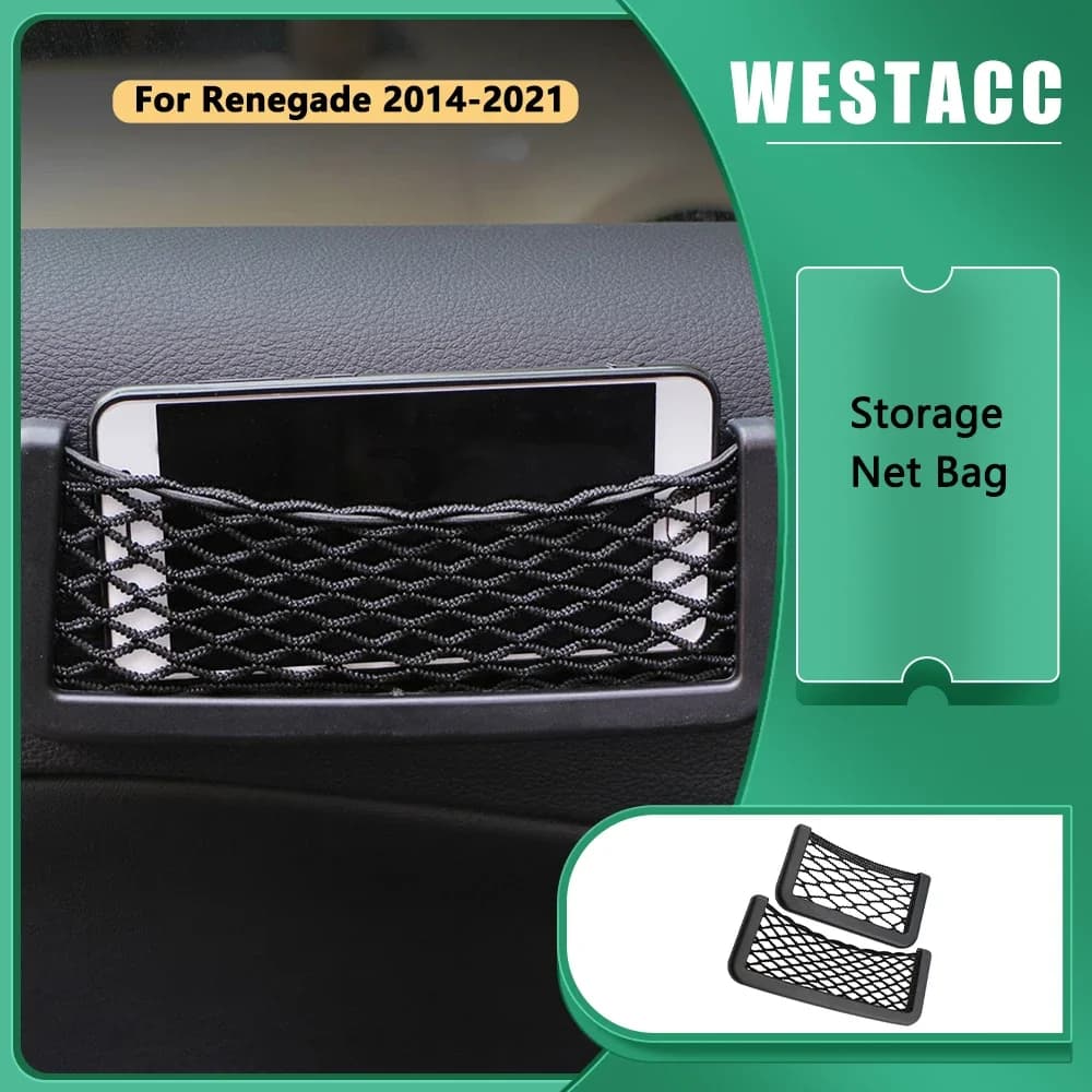 Filet de rangement pour Jeep Renegade 2014 – 2021, support de sac de rangement pour voiture, organisateur de poche en filet autocollant pour Jeep Renegade, accessoires de sacs de rangement universels