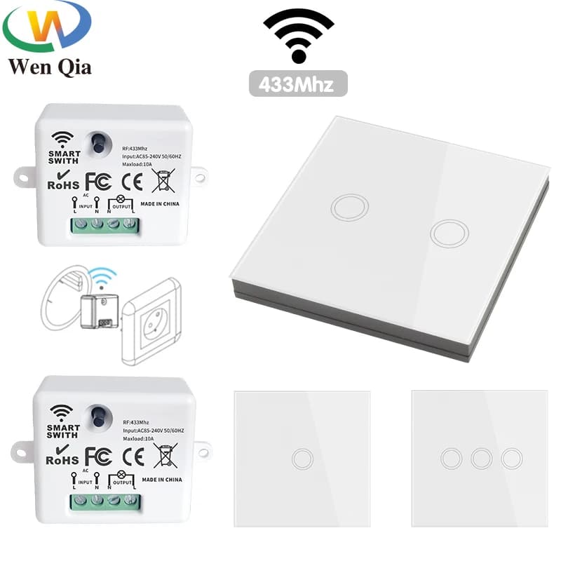 Interrupteur mural intelligent sans fil 433Mhz, avec télécommande, panneau mural tactile, Mini relais récepteur 220V 10A pour ventilateur de lampe Led domestique