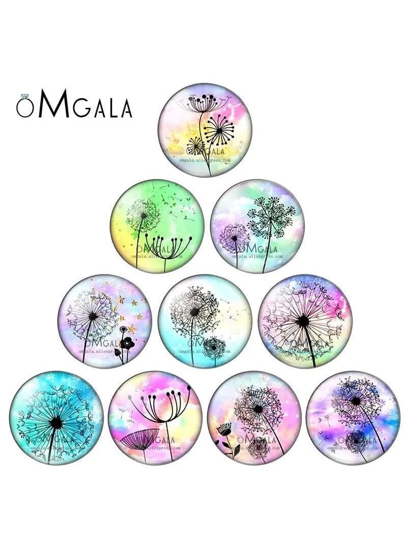 Dessins d'art de pissenlit de mode 10mm/12mm/14mm/16mm/18mm/20mm/25mm photo ronde cabochon en verre démo dos plat résultats de fabrication