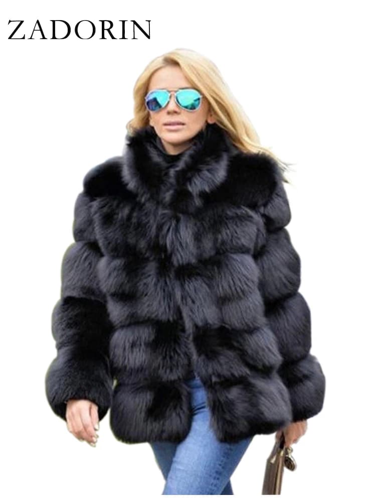 ZADORIN mode épais chaud hiver manteau femme luxe fausse fourrure de renard manteau vestes femme col de fourrure fausse fourrure veste d'extérieur
