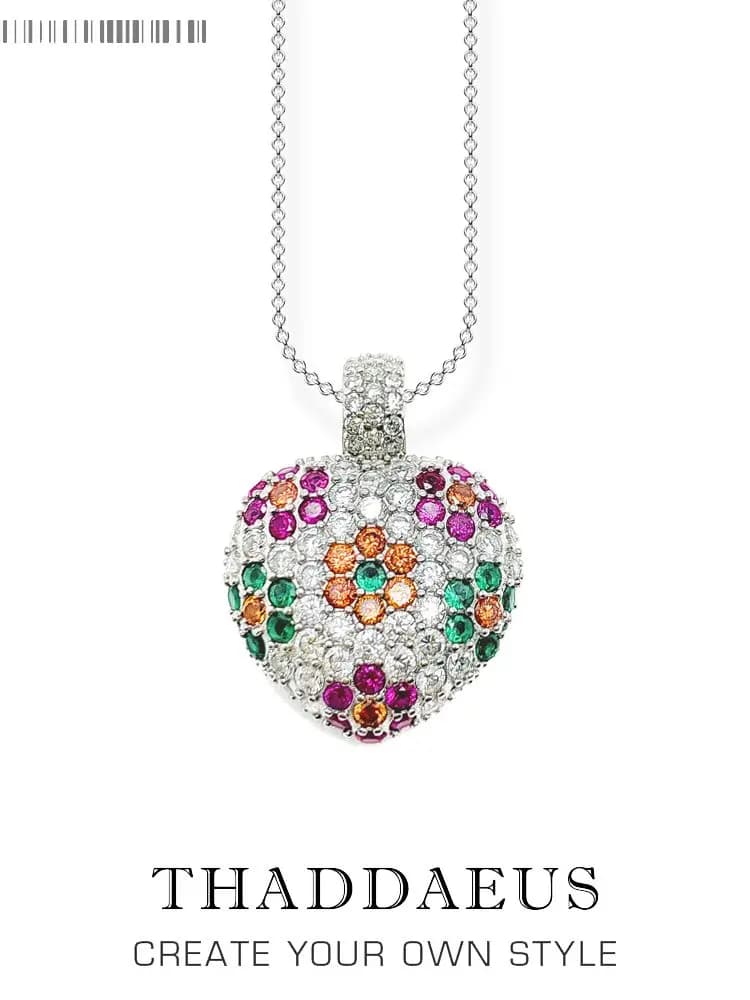 Collier coeur fleur colorée été flambant neuf romantique bijoux fins Europe 925 en argent Sterling cadeau pour les femmes