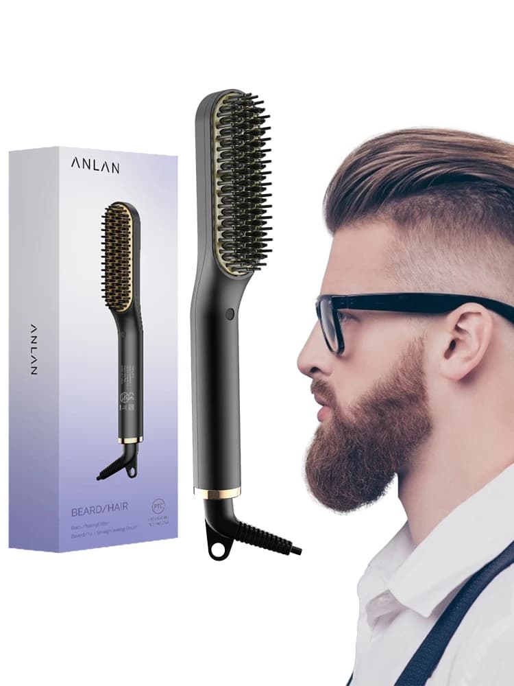 ANLAN-Brosse à Lisser la Barbe pour Homme, Peigne en Céramique Multifonctionnel, Styler Rapide