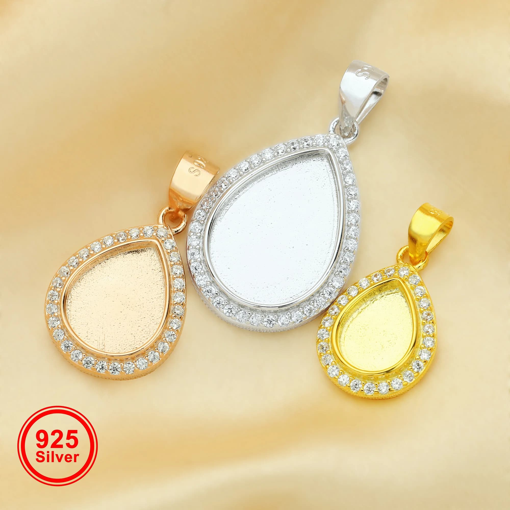 1 pièce Monture de pendentif poire pour cabochon lait maternel en argent sterling 925 massif, fournitures DIY 1431069