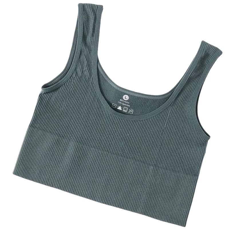Crop top femme couleur unie, débardeur sans couture, soutien-gorge intégré, lingerie sexy, camisole sans manches, grandes tailles M-XL