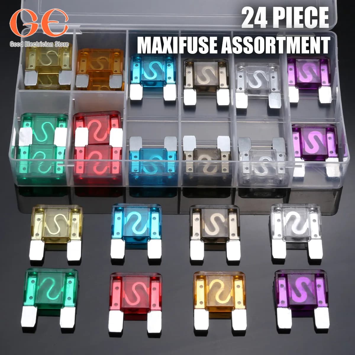 24 pièces 8 sortes voiture camion RV Kit de fusibles électriques grande lame Maxi assortiment de fusibles ensemble 20A-100A pour Auto voiture Suv maison porte-fusible