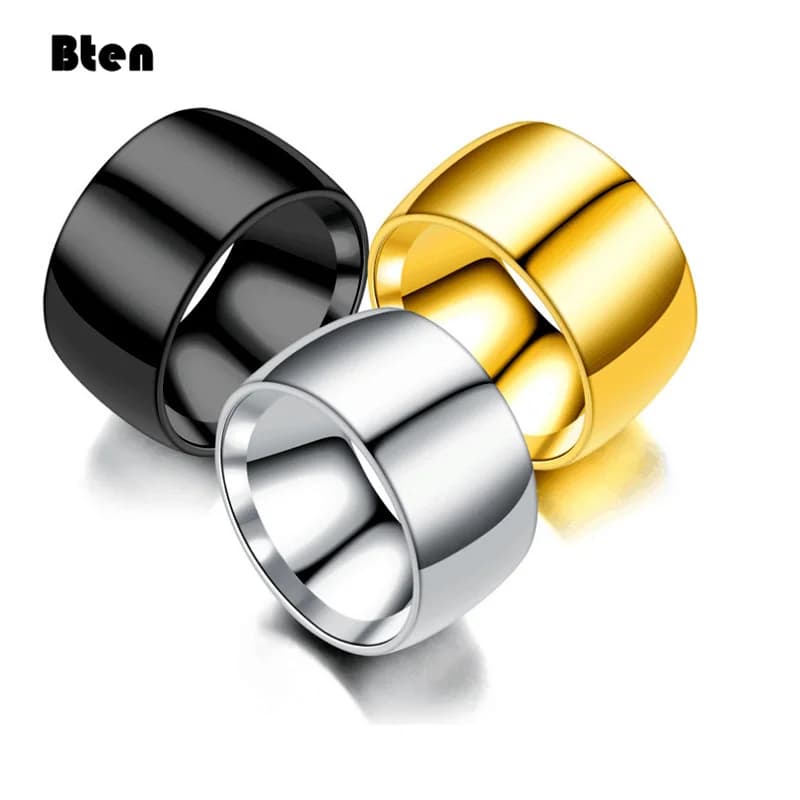 Bten mode charme bijoux bague hommes en acier inoxydable noir anneaux pour femmes bijoux 12mm hommes anneaux or argent couleur anneaux
