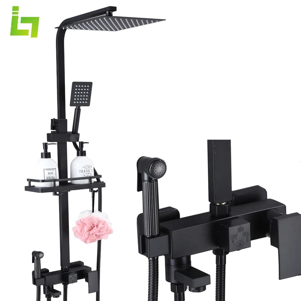 Ensemble de robinets de douche noir mat, robinet mitigeur de baignoire en métal de haute qualité à 4 voies avec Bidet en acier inoxydable