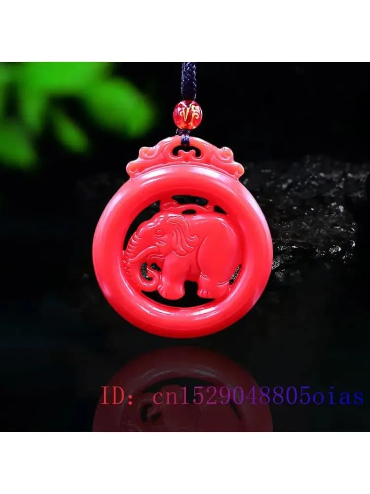 Pendentif éléphant en jade rouge, breloque de mode chinoise, collier sculpté en jade naturel, bijou double face en jade, amulette, cadeaux