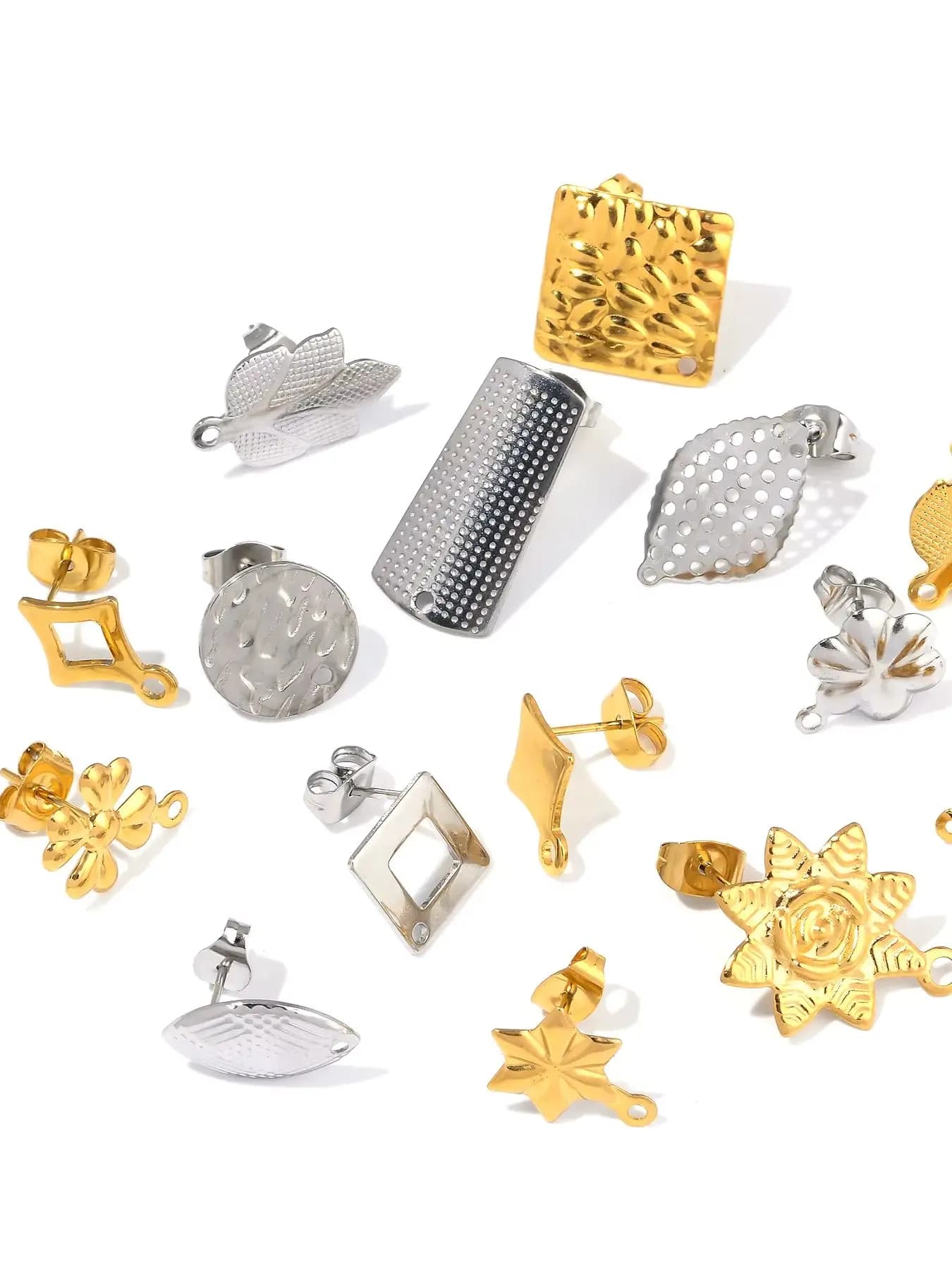 Connecteur de pendentif de Base de boucles d'oreilles en acier inoxydable, 10 pièces/lot, pour bricolage, fournitures de fabrication de bijoux, accessoires 20 styles