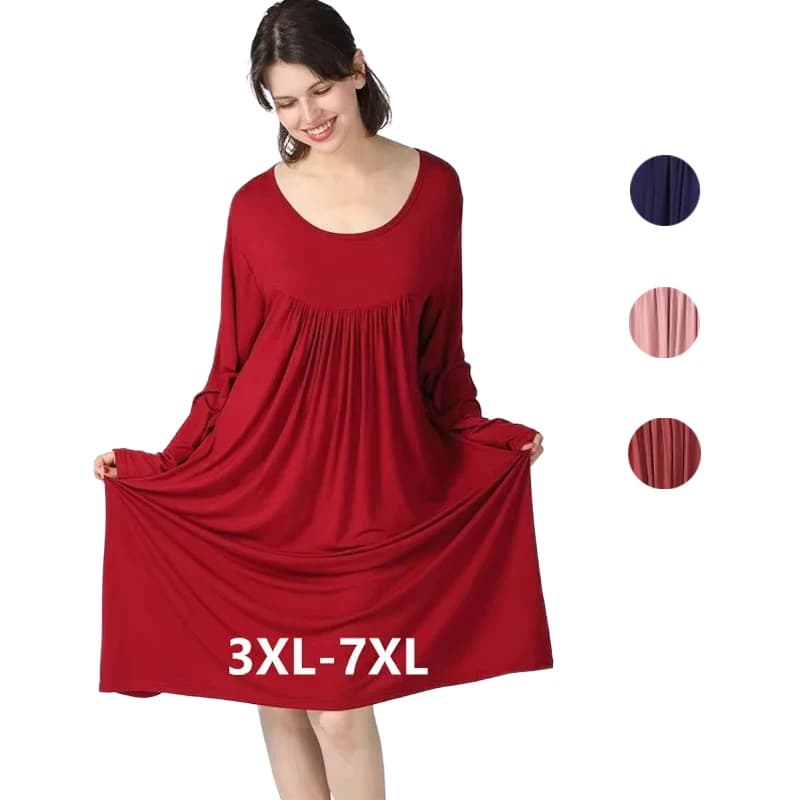 Chemise de nuit pour femmes, tailles 3XL à 7XL, coupe ample, en modal et coton, vêtements d'intérieur pour l'automne et l'hiver, manches longues, vêtements de nuit, chemises de nuit, convient aux