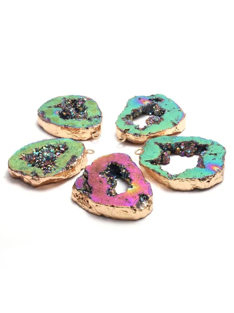Pendentifs en pierre naturelle, Agates en cristal Druzy, pour boucles d'oreilles, bijoux, taille 30-35mm /40-45mm