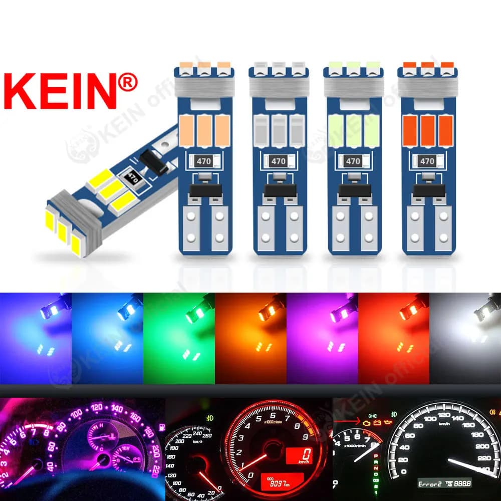 Lot de 10 ampoules LED T5 W3W pour tableau de bord, éclairage intérieur de voiture, ampoules de signalisation latérales pour tableau de bord Neo Wedge 73 74 17 27