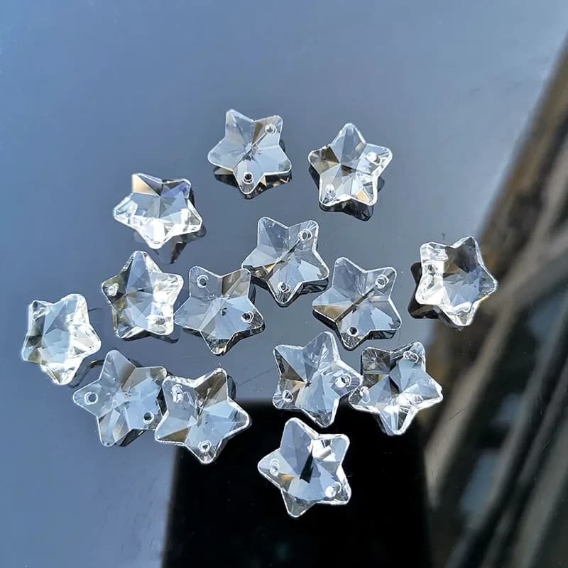 Perles Étoiles en Clip de 14mm, 2 Trous, Attrape-Soleil en Verre, Accessoires, Prismes de Lustre, Décoration de Mariage, de Maison, Bijoux de Bricolage